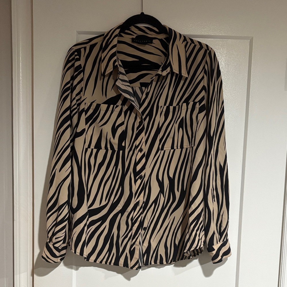 Sanctuary Zebra Print Button Down Shirt - Black and Tan